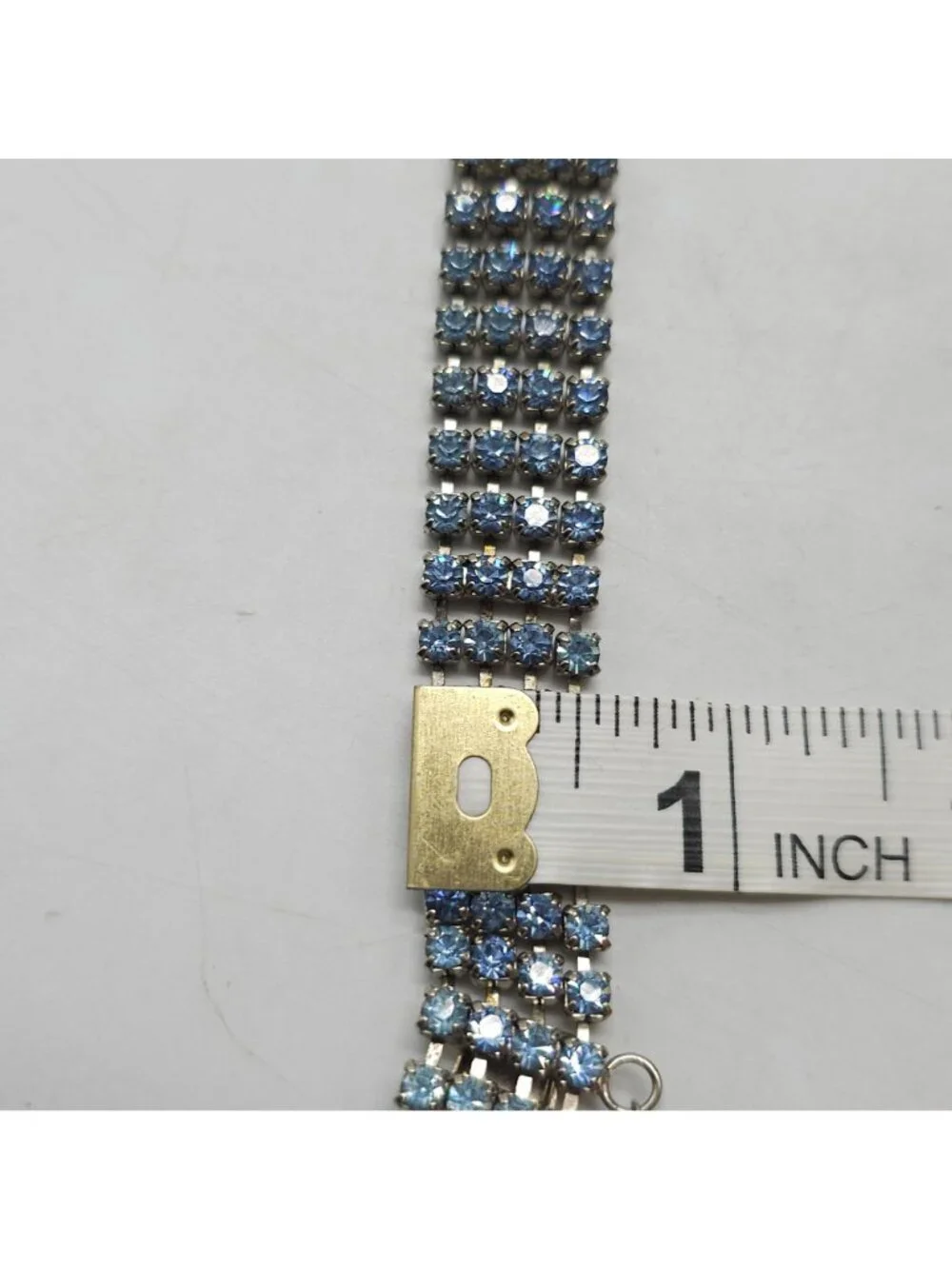 Vintage Rhinestone Choker Bracelet Set Ice Blue Stones Adjustable Sparkly Glam